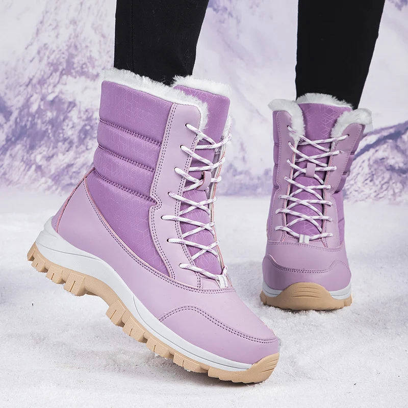 Women's Snow Boots Winter Plush Warm Waterproof Anti-Slip Hiking Shoes