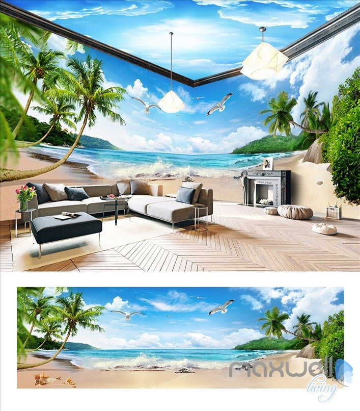 Blue Sky White Clouds Beach Sea Entire Room Wallpaper Wall Mural Decal