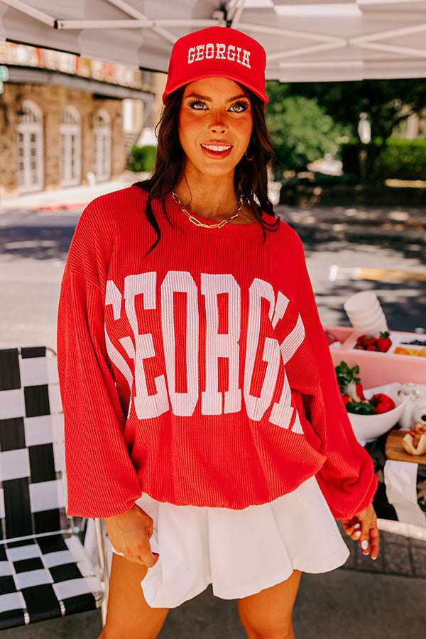 Georgia State Pride Sweatshirt - Trendy Unlined Crewneck with Ribbed Texture