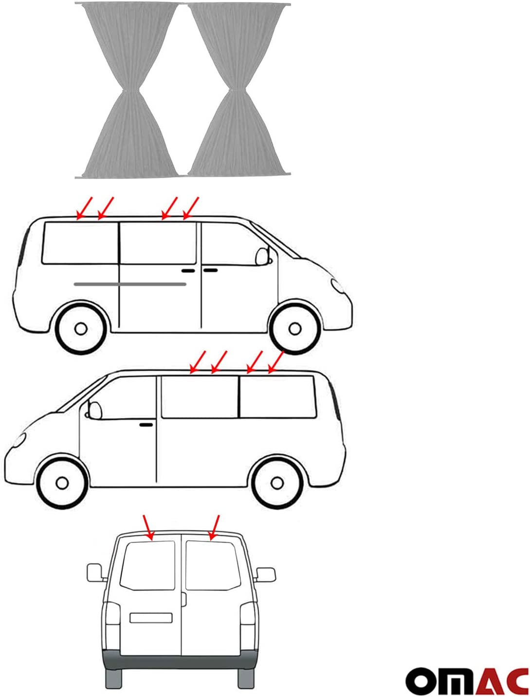 Car Side Window Sun Shades Van Curtain Kit for MB Sprinter 2006-2018 Long Wheelbase / Barn Door | UV Protection Slidable Retractable Curtain (14 pcs, Gray)