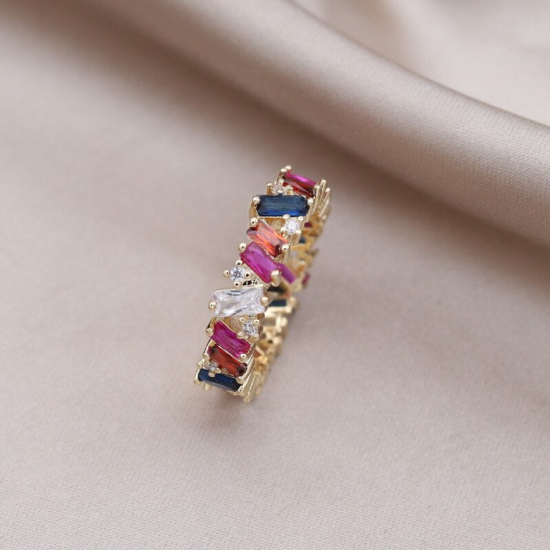 Korea Design Jewelry 14K Gold Plating Color Irregular Zircon Ring for Women