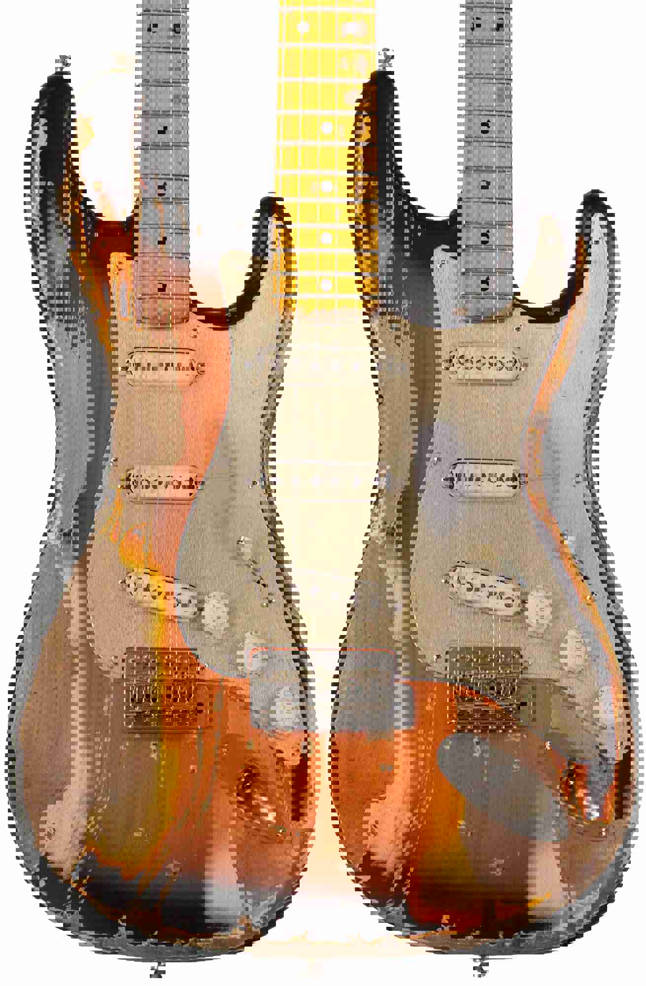Nash S-57 Guitar, 2-Tone Burst, Extra Heavy Aging, Boat Neck, Gold Anodized Pickguard