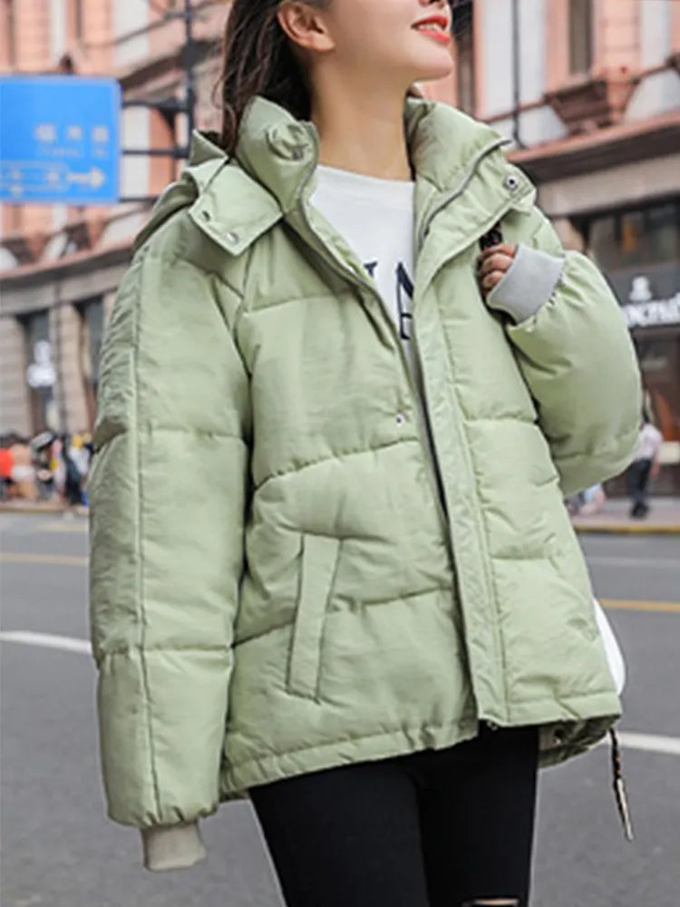 Nukty Fashion Winter Hooded Puffer Jacket for Women - Warm Oversize Parkas with Long Sleeves