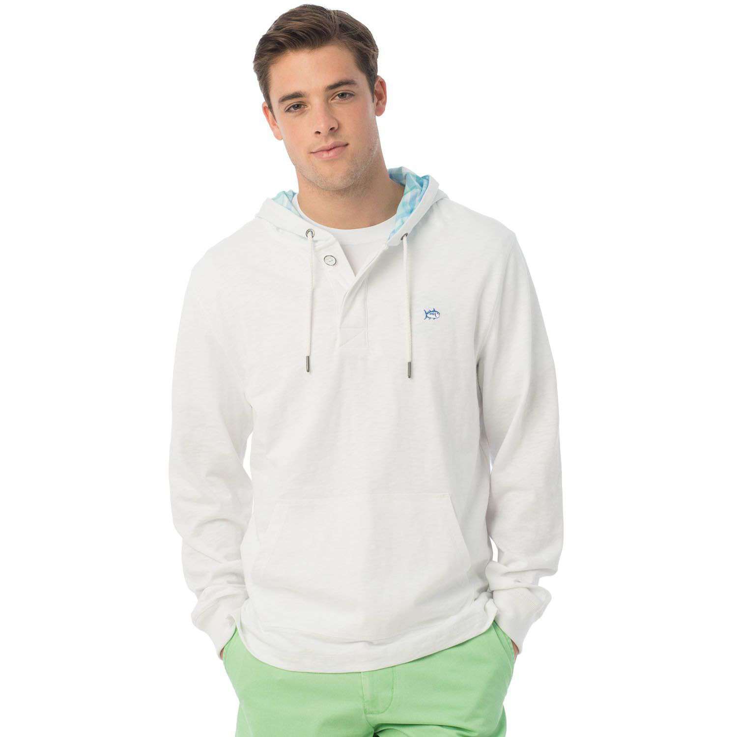 Southern Tide Madras Lined Slub Hoodie - Classic White