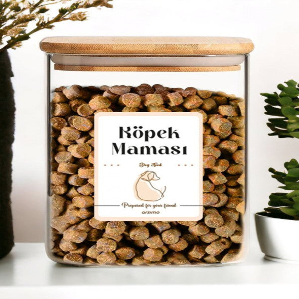 Labeled Vacuum Beech Wood Crystal Storage Container Jar with Lid | Dog Food Container 1700 mL