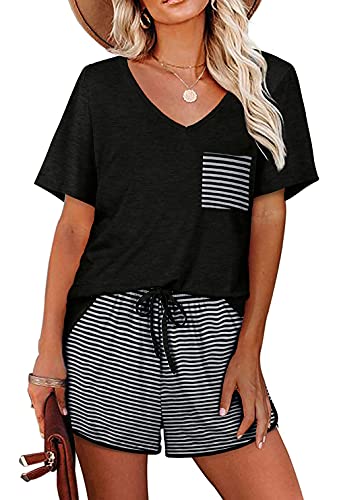 Aloodor Women's 2-Piece Lounge Set - Stripe Black XL