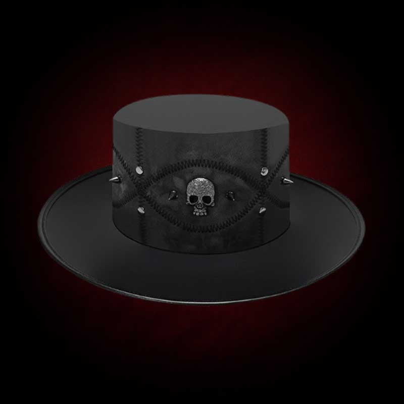 The Sinister Black Top Hat - Embellished Vegan Leather Goth Hat