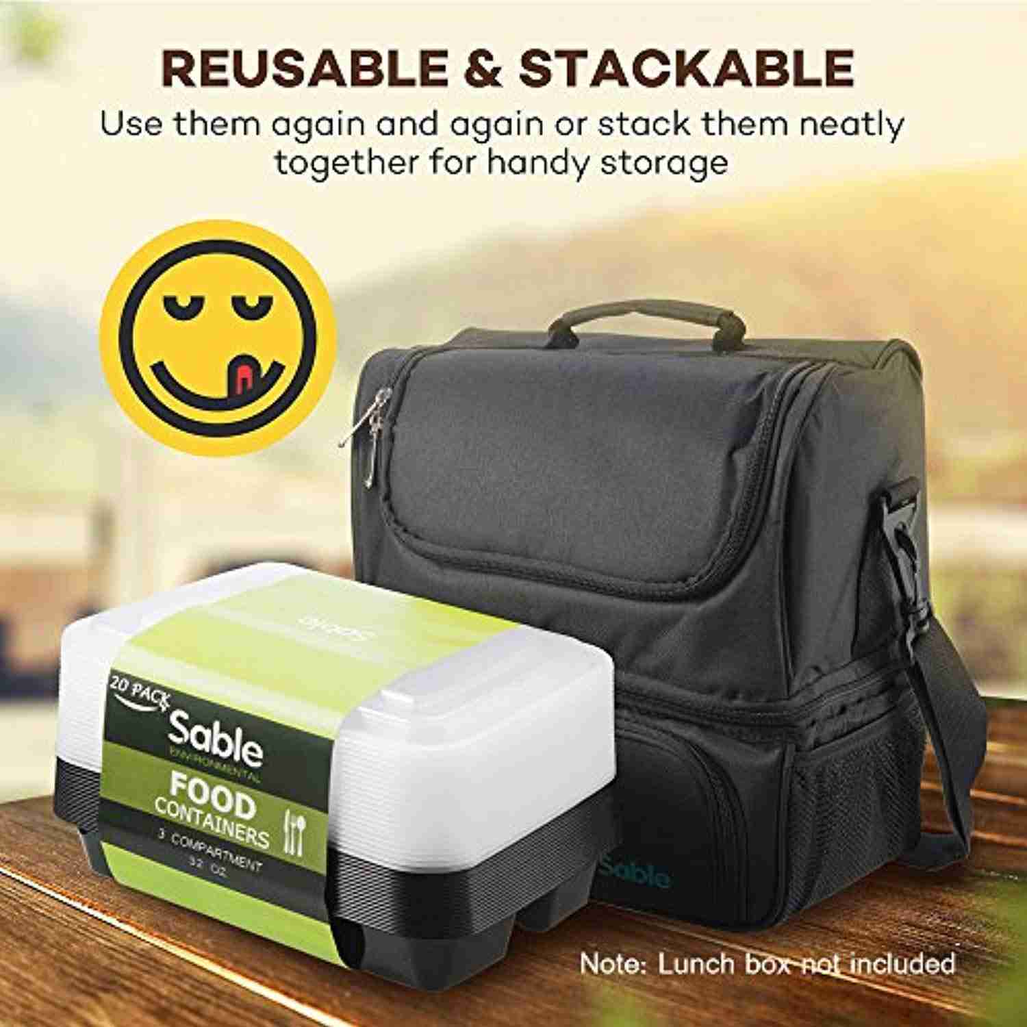 32 oz Meal Prep Food Containers (20 Pack) - 3 Compartment Bento Lunch Boxes, BPA Free & Stackable
