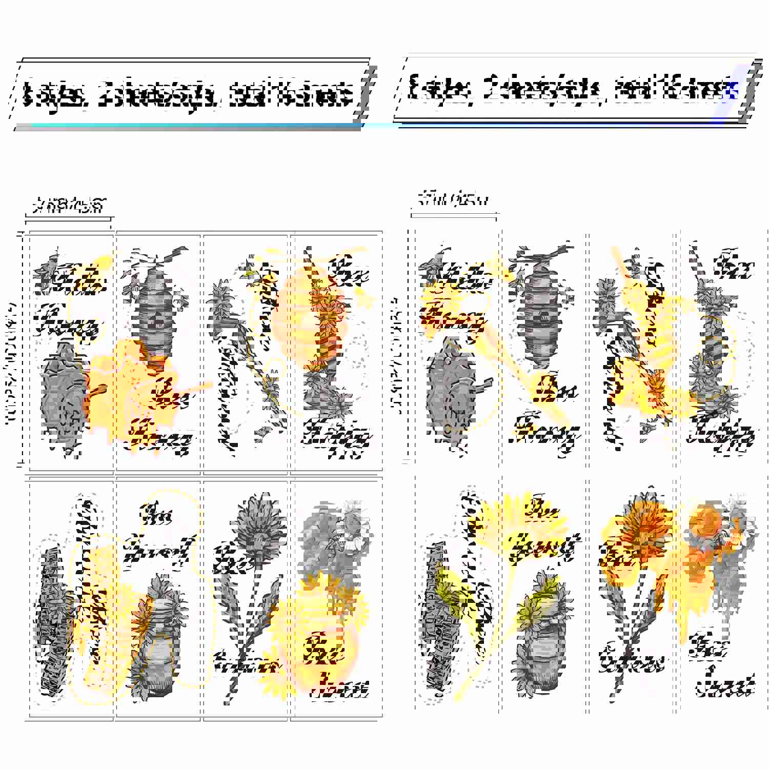 Craspire 16 Sheets 8 Styles Waterproof PVC Wall Stickers for Home Decoration