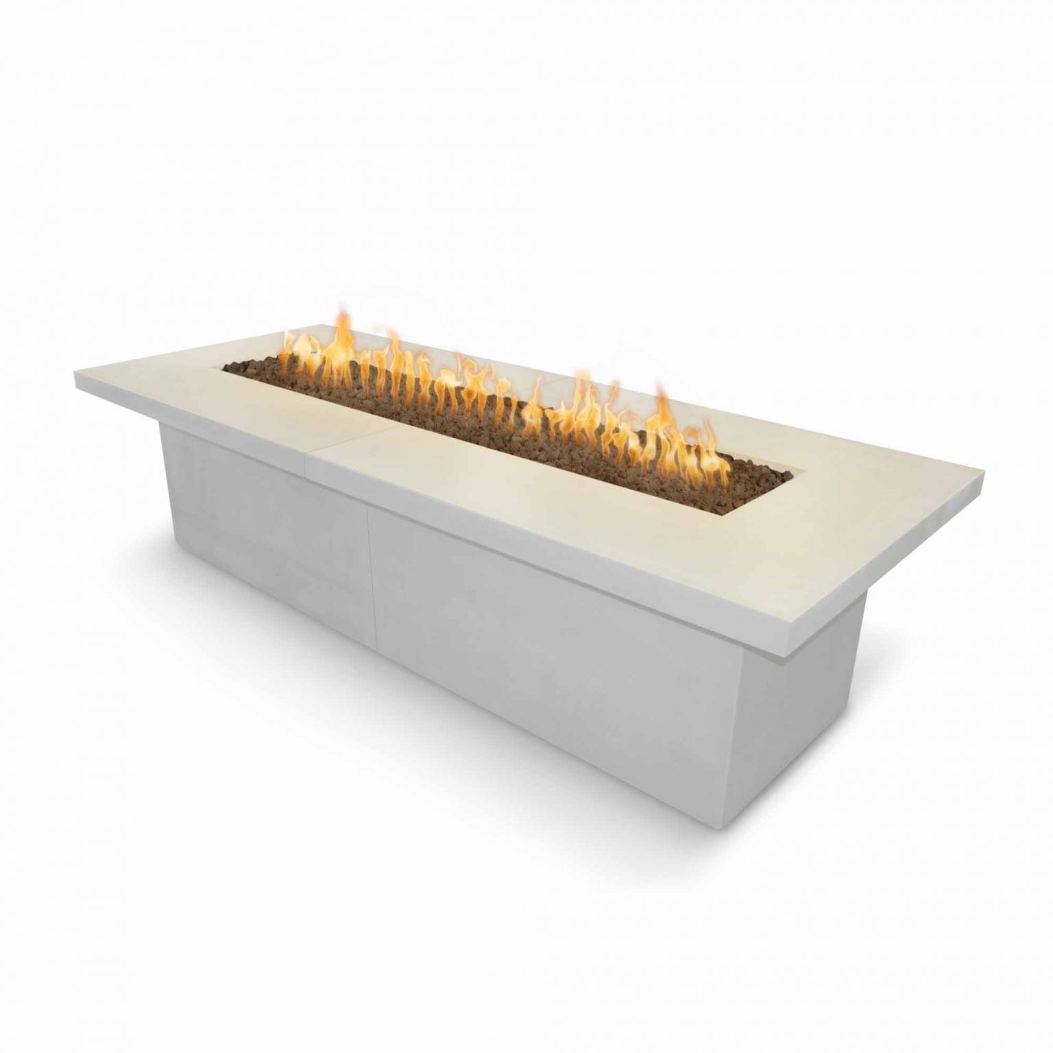 The Outdoor Plus Newport Rectangle Fire Pit in GFRC Concrete with Free Cover