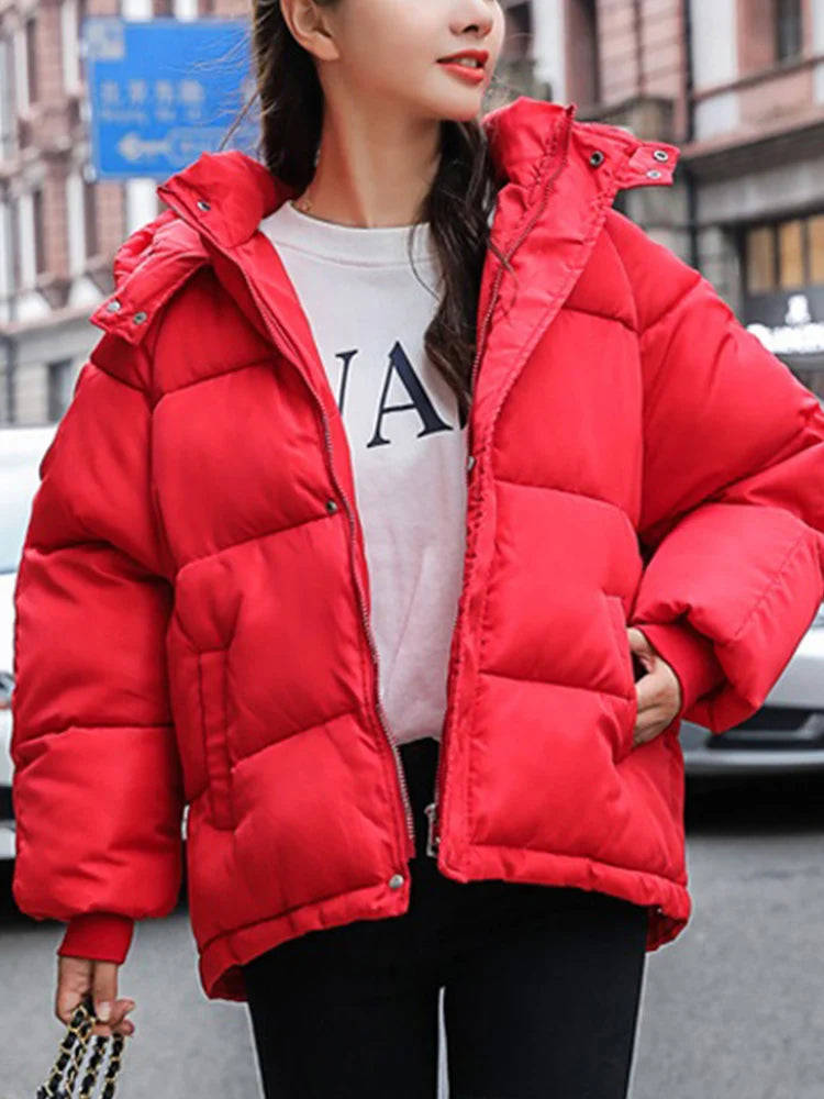 Nukty Fashion Winter Hooded Puffer Jacket for Women - Warm Oversize Parkas with Long Sleeves