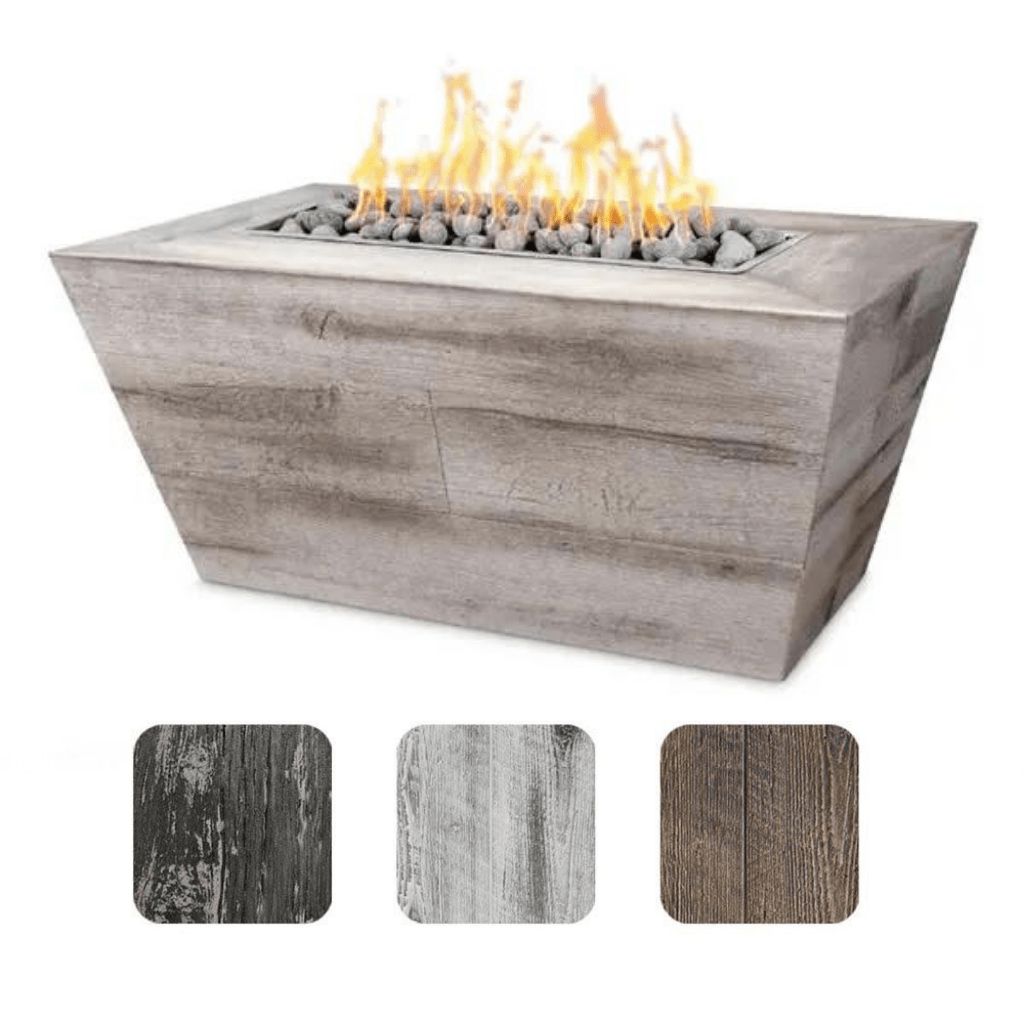 The Outdoor Plus - Plymouth GFRC Wood Grain 24" Tall Concrete Rectangle Gas Fire Pit 60"