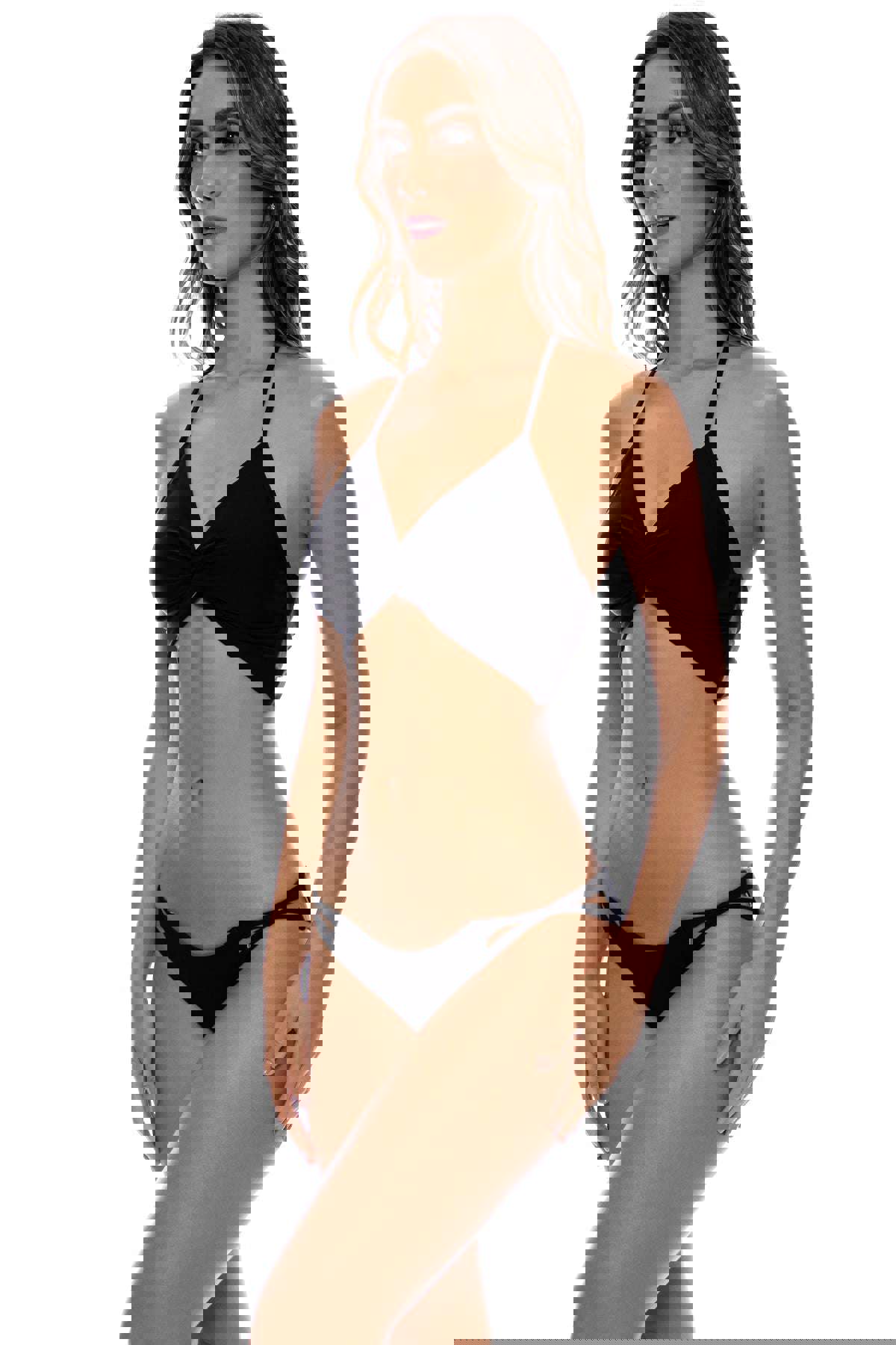 TWISTED BEAUTY - Front Twist Bustier Halter Top & Zig Zag Cut Out Moderate Bottom • Black Campaign