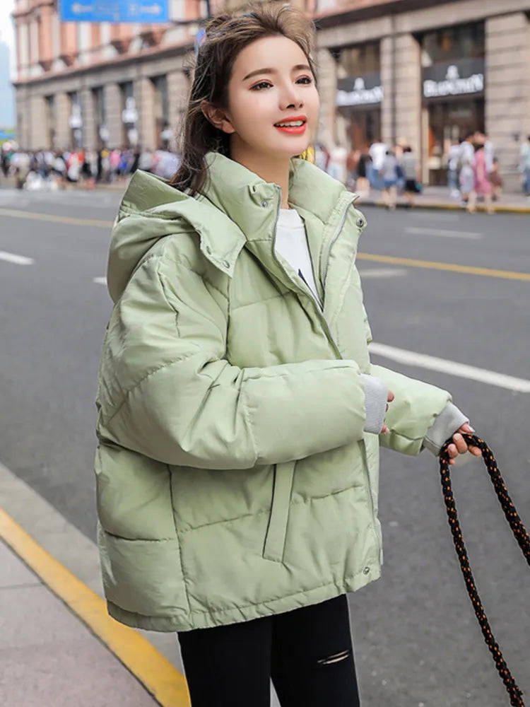 Nukty Fashion Winter Hooded Puffer Jacket for Women - Warm Oversize Parkas with Long Sleeves
