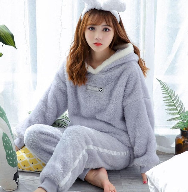 Winter Thick Warm Flannel Pajamas Sets for Women