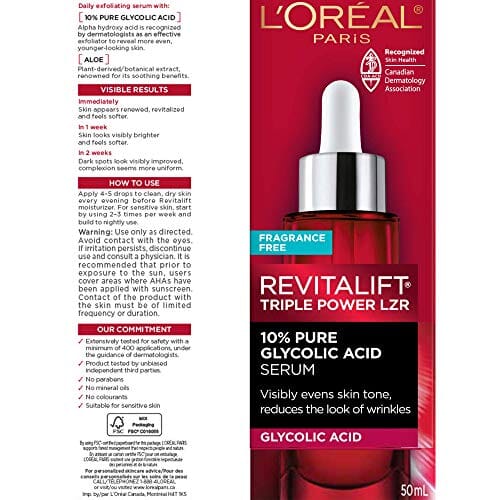 LOreal Paris 10% Pure Glycolic Acid Serum for Face - Dark Spot Corrector & Anti-Aging