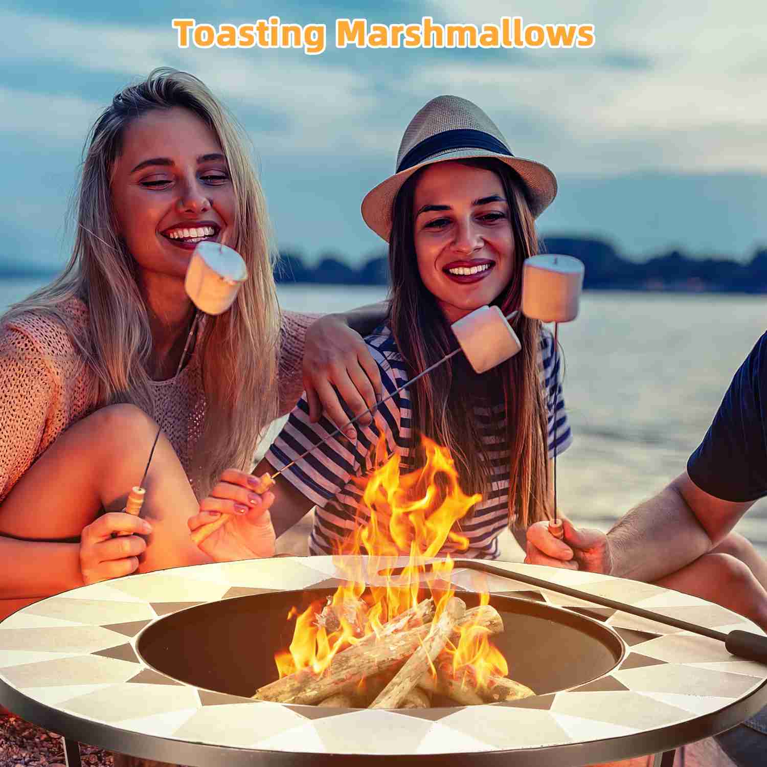 Tangkula Outdoor Fire Pit Table with Tile Tabletop