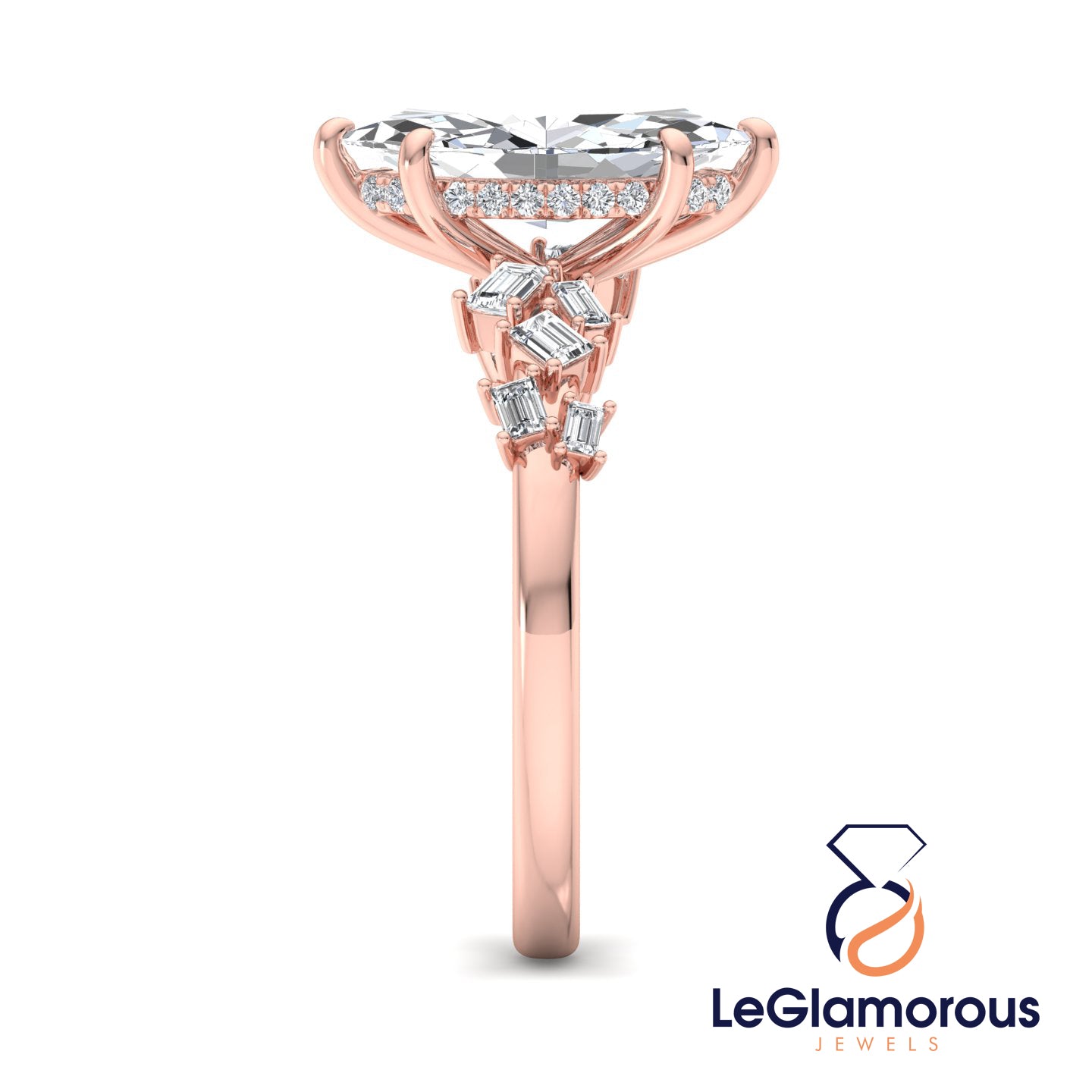 Marquise Cut Hidden Halo Pave Style Lab Grown Diamond Engagement Ring