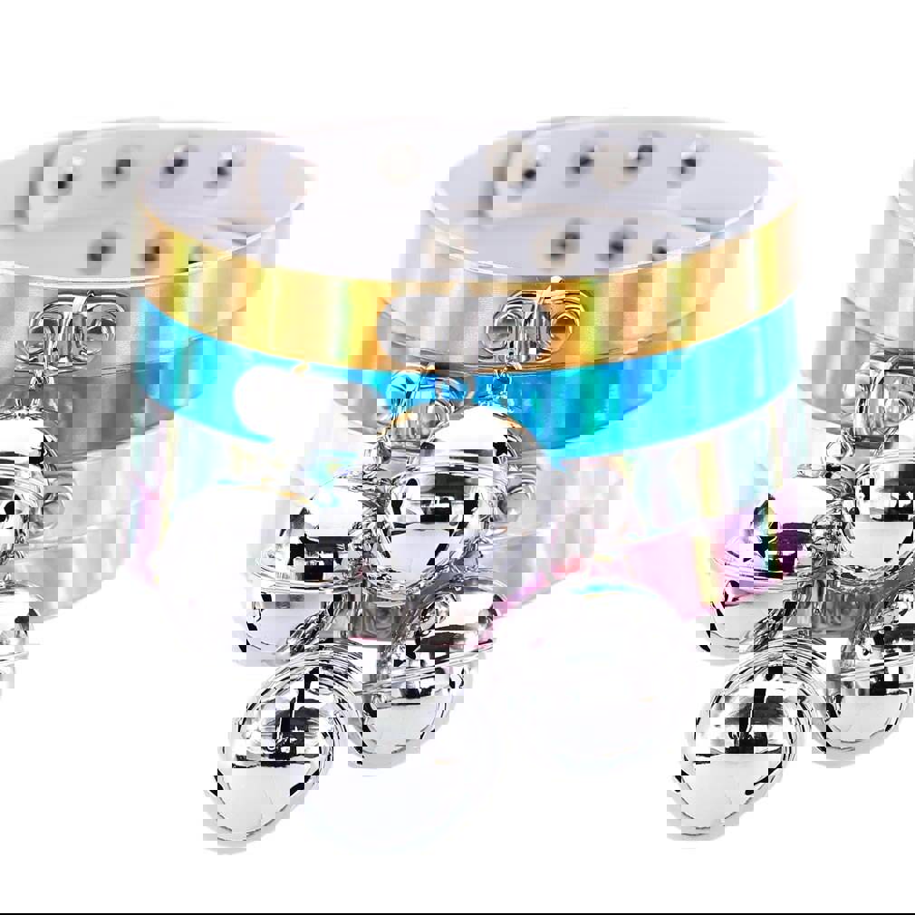 1.6cm Reflective Holographic Adjustable Choker Bell Pendant Handmade Metal Laser Collar Punk Gothic Necklace for Women