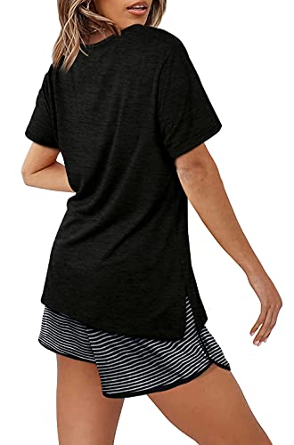 Aloodor Women's 2-Piece Lounge Set - Stripe Black XL
