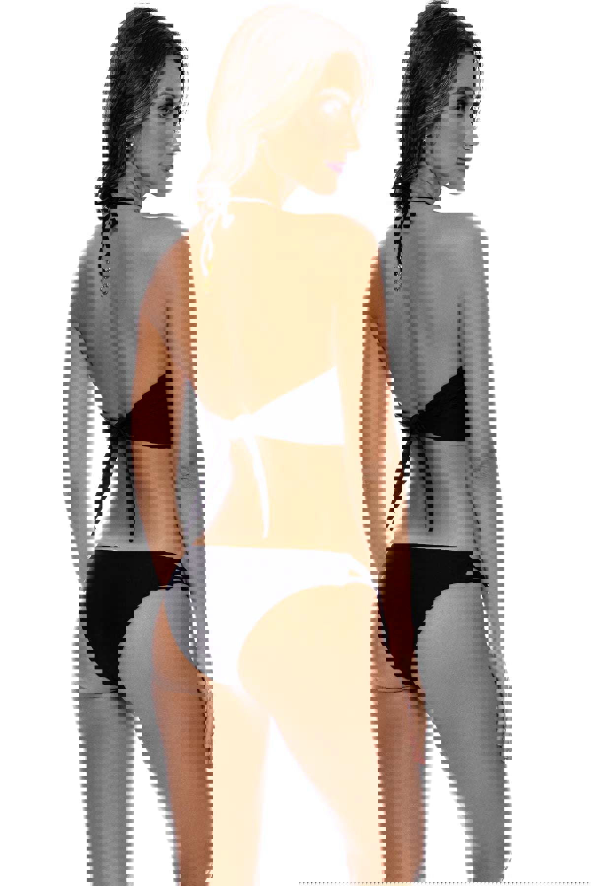 TWISTED BEAUTY - Front Twist Bustier Halter Top & Zig Zag Cut Out Moderate Bottom • Black Campaign