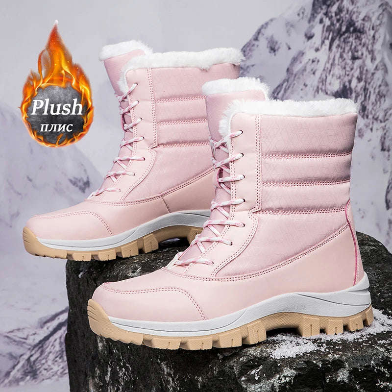 Women's Snow Boots Winter Plush Warm Waterproof Anti-Slip Hiking Shoes