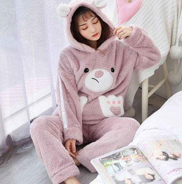 Winter Thick Warm Flannel Pajamas Sets for Women