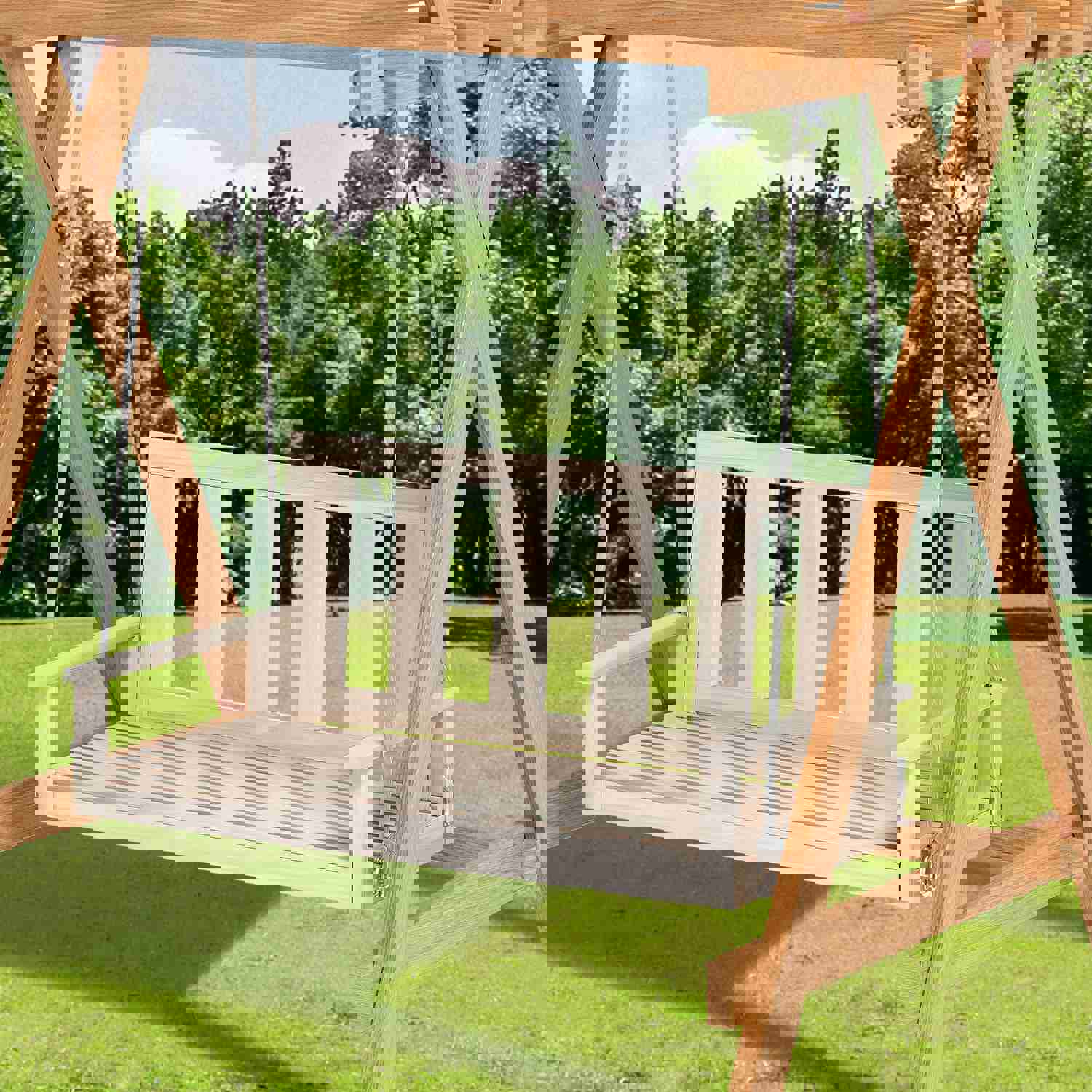 Mjkone Outdoor Wood Swing - 2-3 Seat Garden Swing for Adults and Kids, 700LBS Capacity