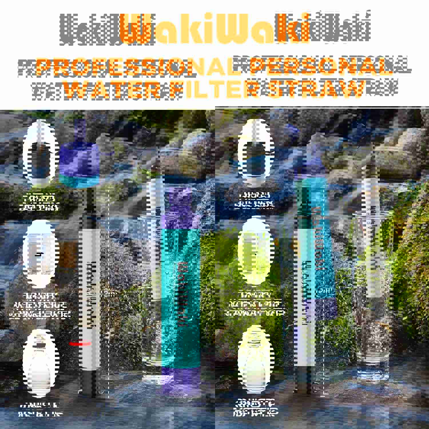 WakiWaki Personal Water Filter Straw, Portable Water Purifier for Outdoor Survival