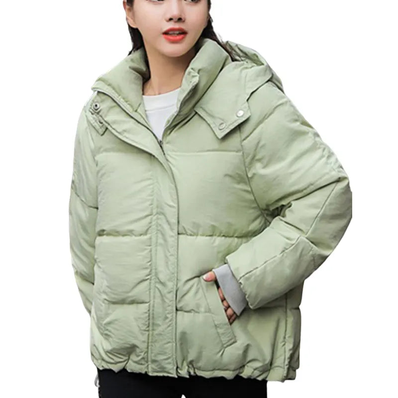 Nukty Fashion Winter Hooded Puffer Jacket for Women - Warm Oversize Parkas with Long Sleeves