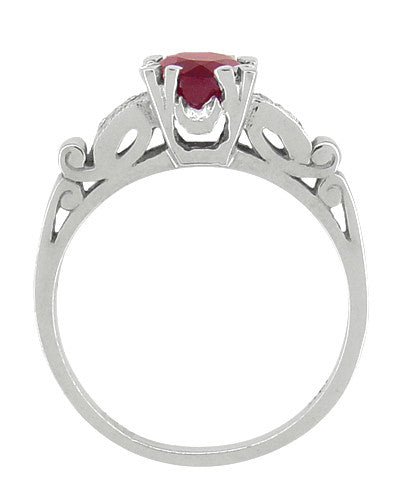 Art Deco Ruby and Diamonds Engagement Ring in 18K White Gold