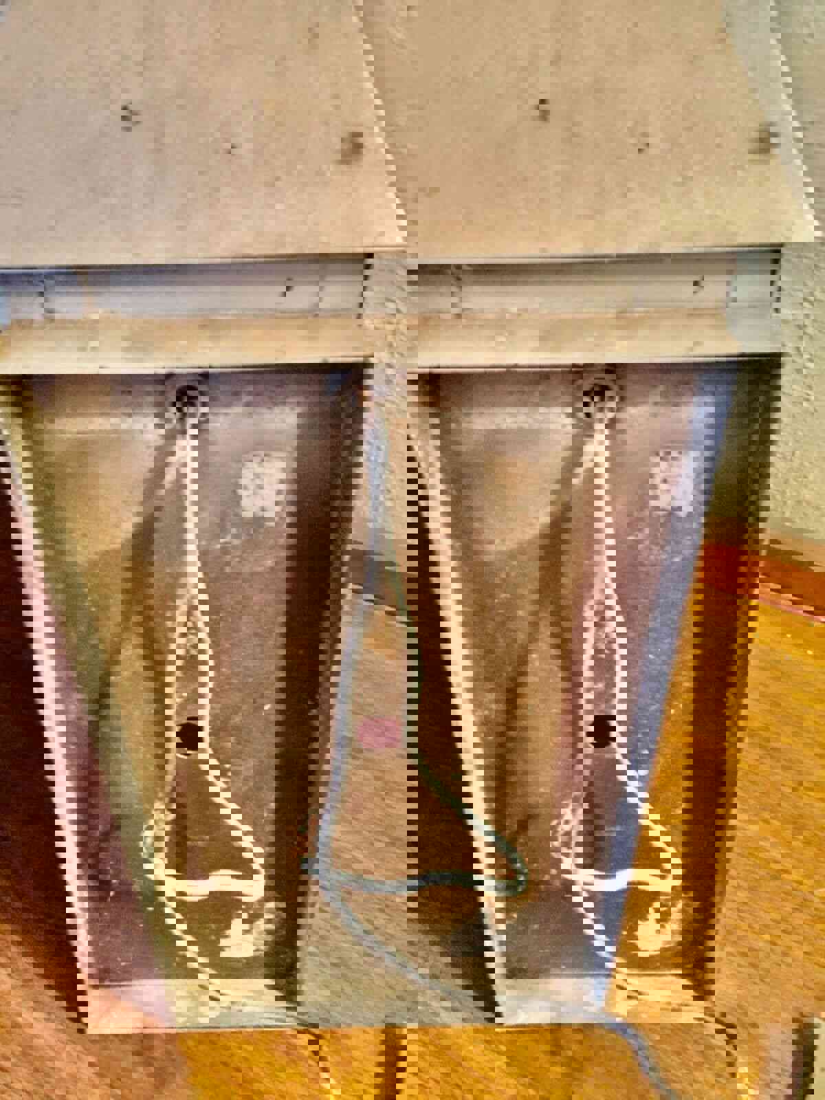 Vintage Gothic Tudor Arts & Crafts Porch Lantern Light Fixture with Amber Glass Sconce