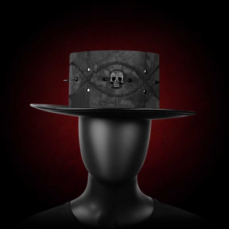 The Sinister Black Top Hat - Embellished Vegan Leather Goth Hat