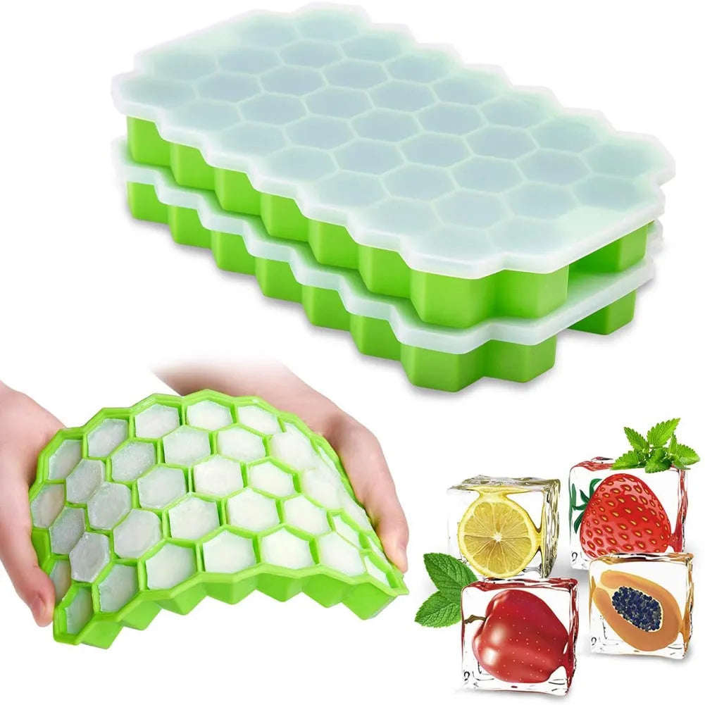 Honeycomb Ice Cube Trays Reusable Silicone Mold BPA Free with Removable Lids