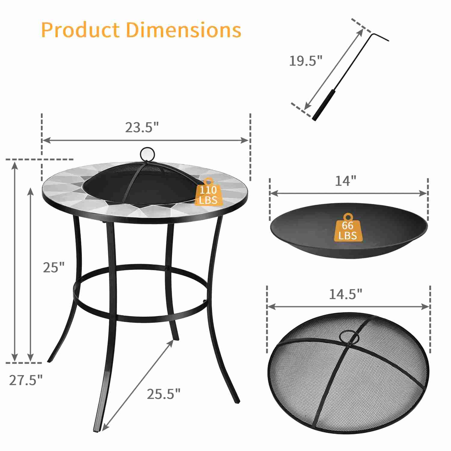 Tangkula Outdoor Fire Pit Table with Tile Tabletop