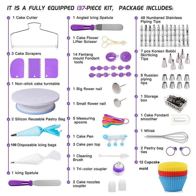 219 Piece Cake Decorating Tools Set with Stainless Steel Turntable and Accessories
