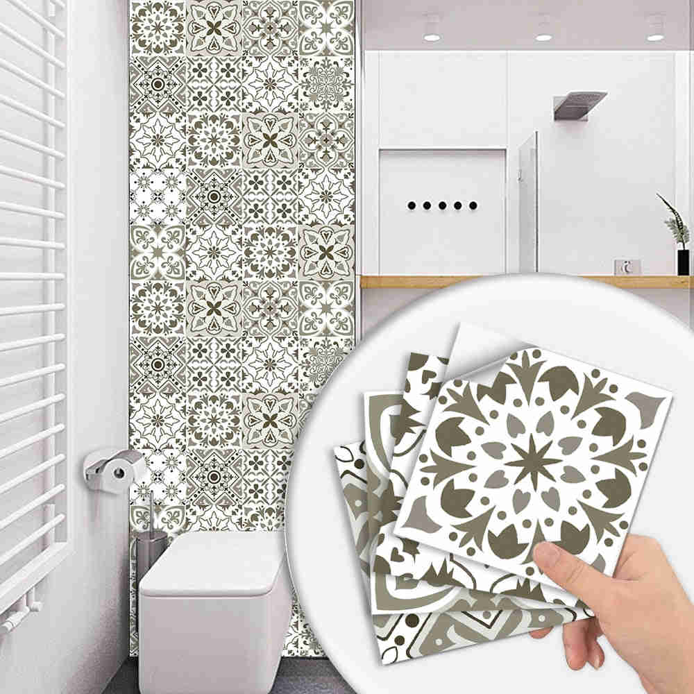 10pcs/set Gray Hard Tiles Floor Wall Stickers - Peel & Stick PVC Art Mural for Kitchen, Bathroom, and Furniture