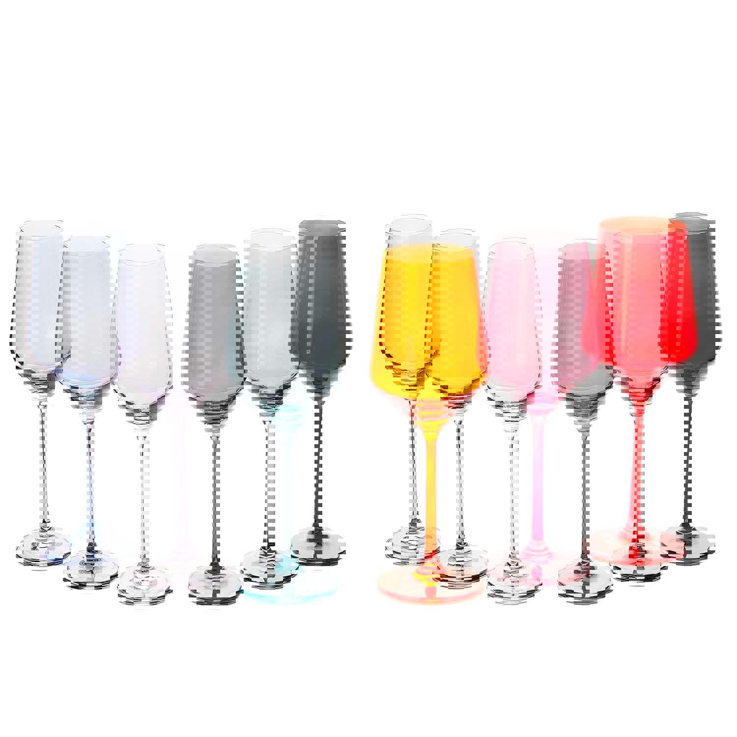 Colored Wine Glass Set of 6, Italian Style Stemmed Glasses for White & Red Wine, Water, Margarita - Perfect for Dinner Parties