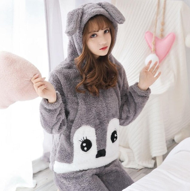 Winter Thick Warm Flannel Pajamas Sets for Women