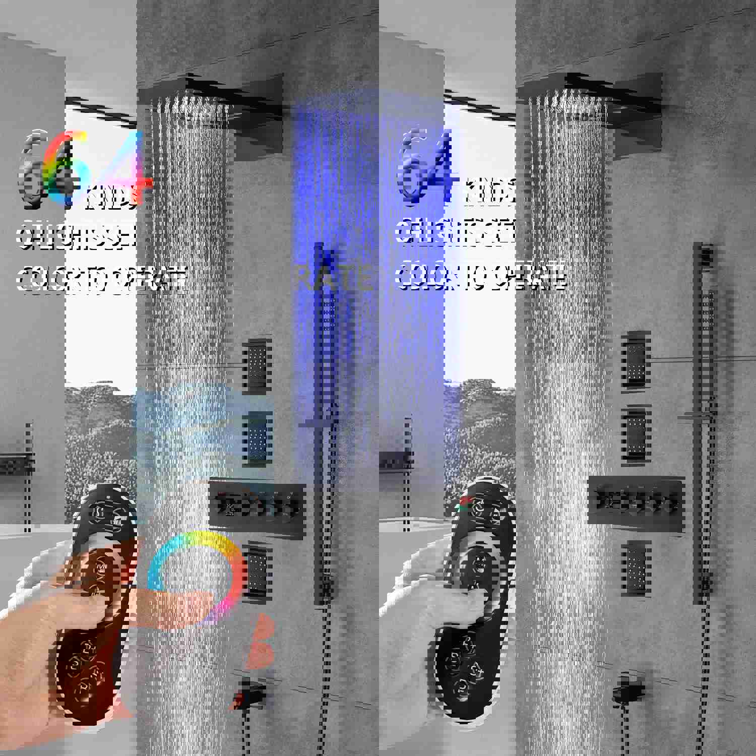 ARIAL Rainfall Waterfall Wall Mounted Thermostatic LED Music Shower System