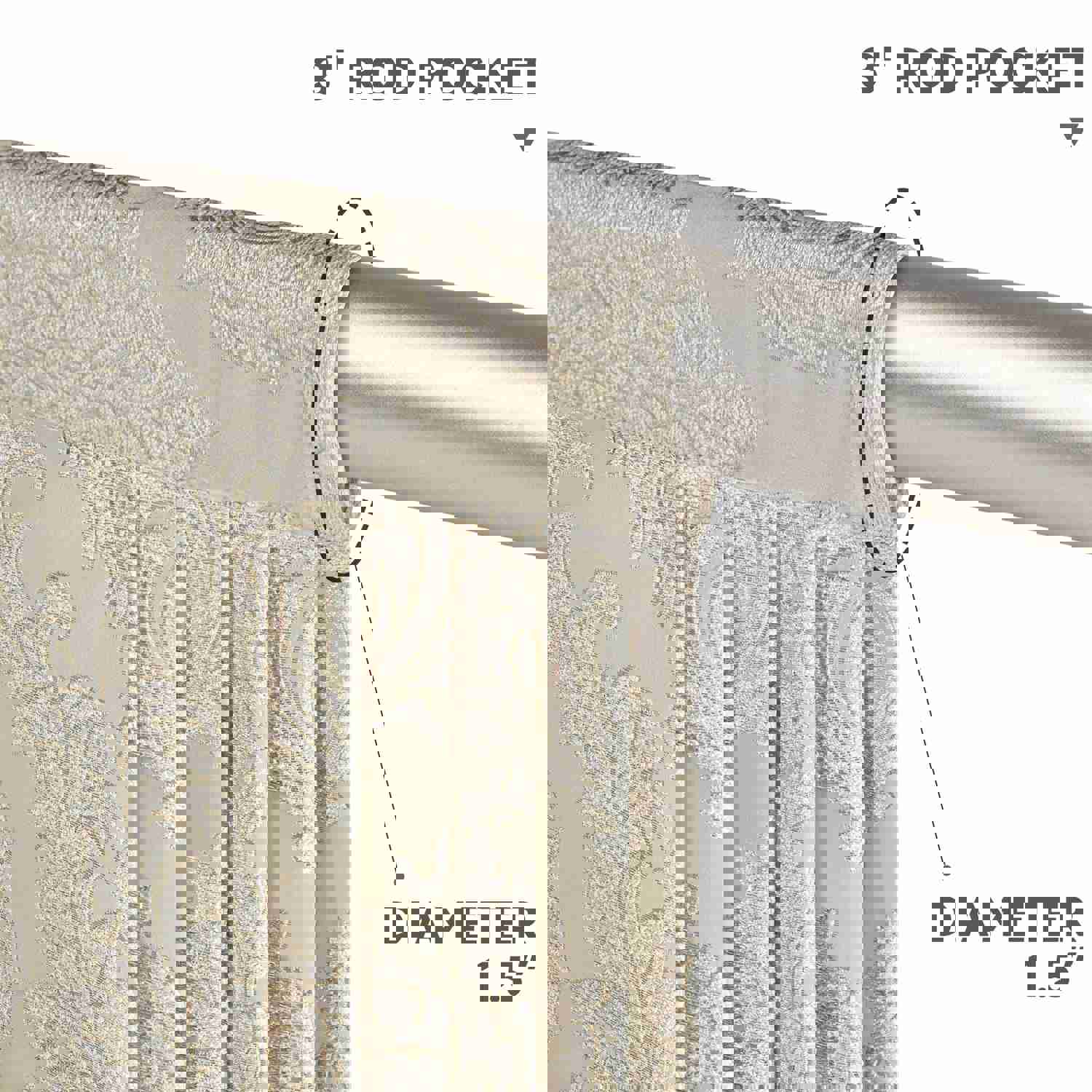 Alps Swag Valance - Beige with White Damask Patterns