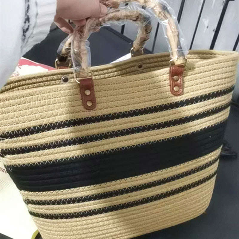 Limited Stock: Vintage Cotton Straw Tote Bag for Women - Large Capacity Handbag