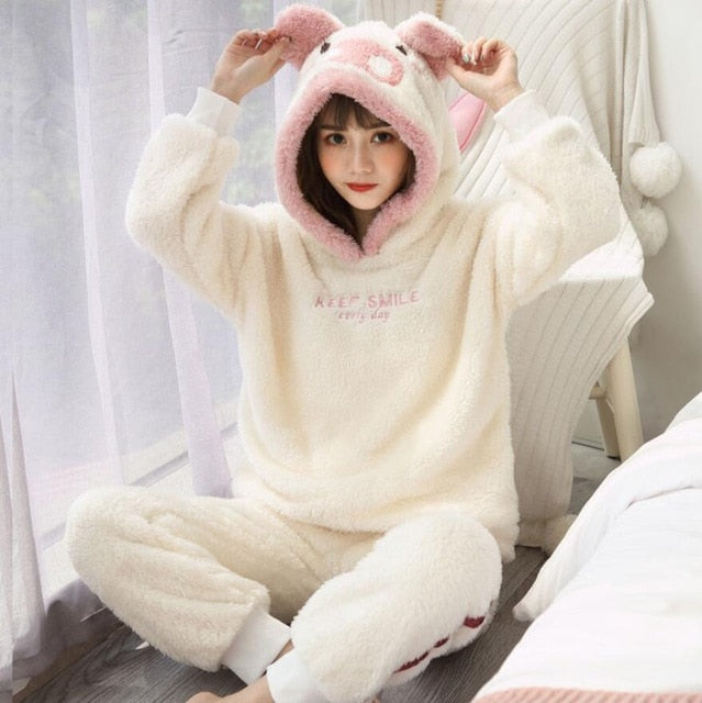 Winter Thick Warm Flannel Pajamas Sets for Women