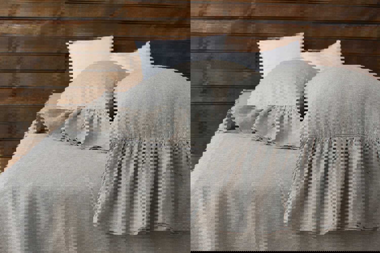 Romantic Linen Bedding Set - Ruffled Bed Valance and 2 Pillowcases with Ruffles - Twin, Full, Queen, King Sizes