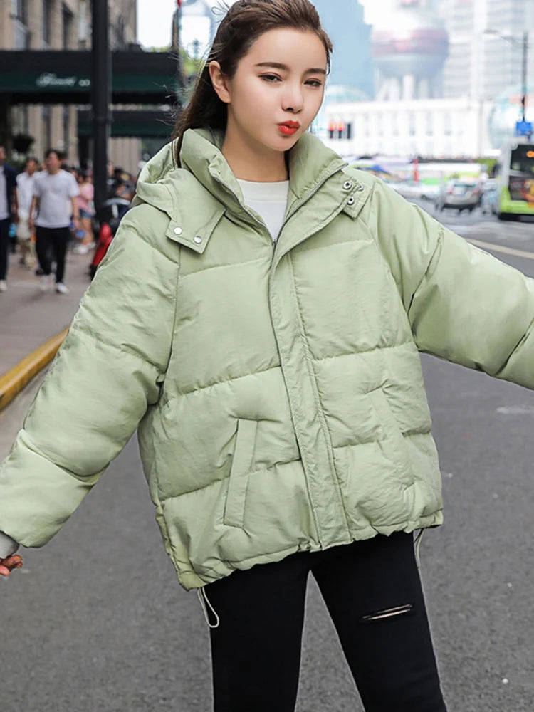 Nukty Fashion Winter Hooded Puffer Jacket for Women - Warm Oversize Parkas with Long Sleeves