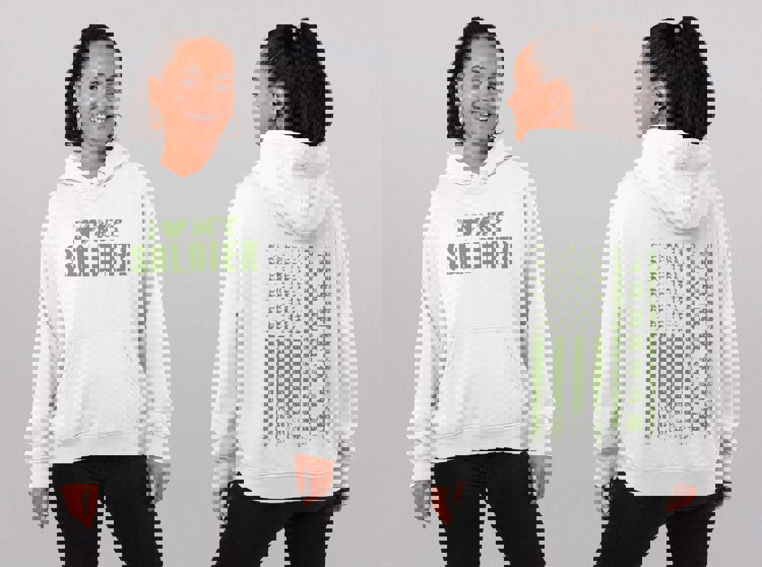 I Love My Soldier Hoodie - Military Girlfriend Hoodie with Front and Back Design