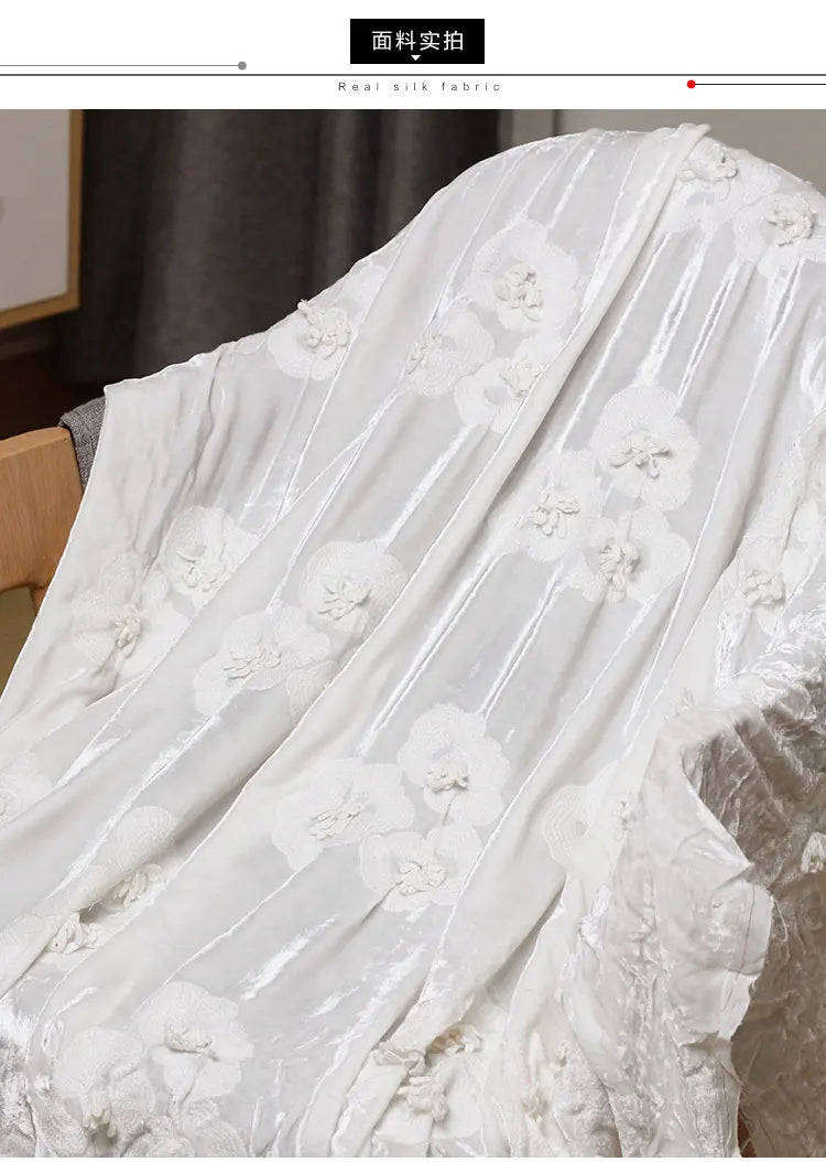 Pure White Silk Velvet 3D Jacquard Embroidery Spring Dress