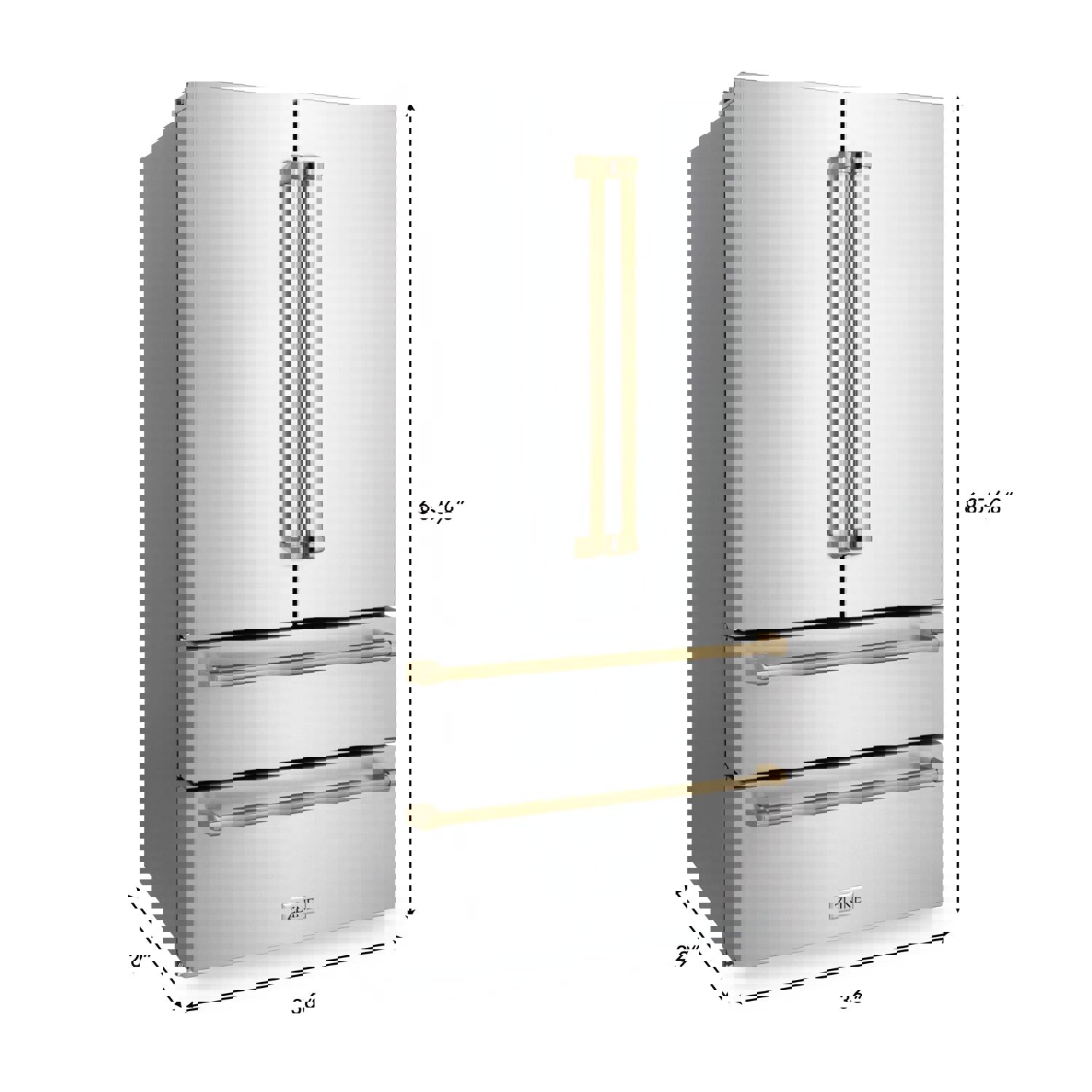 ZLINE 36 In. Autograph 22.5 cu. ft. Refrigerator with Ice Maker in Fingerprint Resistant Stainless Steel and Champagne Bronze Accents