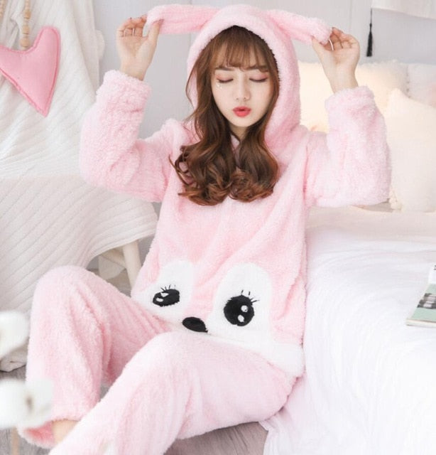 Winter Thick Warm Flannel Pajamas Sets for Women