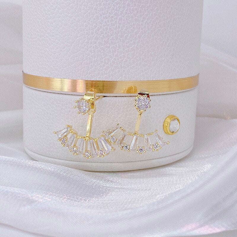 Korean Design Exquisite Copper Inlaid Zircon Fan-Shaped Hook Earrings for Women